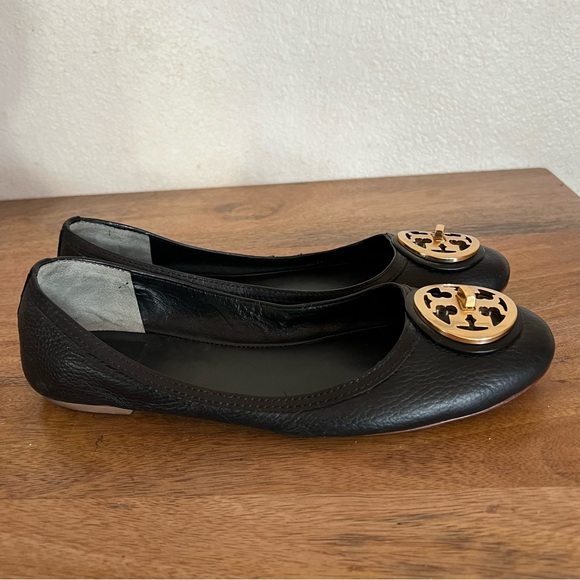 Tory Burch Black Leather Flats Size 10 - Picture 2 of 10